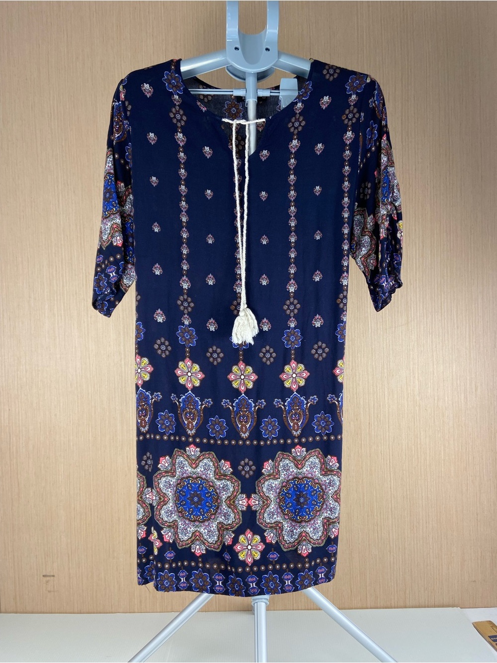 ARNEE Boho Tassel Tie Tunic Dress Women’s Rayon Medallion Print Size M